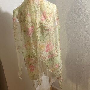 Elegant Floral Scarf - Pink and Cream 100% silk